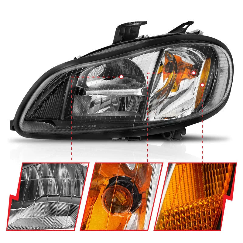 ANZO 2002-2014 Freightliner M2 LED Crystal Headlights Black Housing w/ Clear Lens (Pair) - Installation View