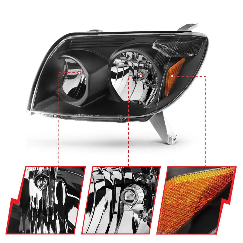 ANZO 2003-2005 Toyota 4Runner Crystal Headlights Black - Back View
