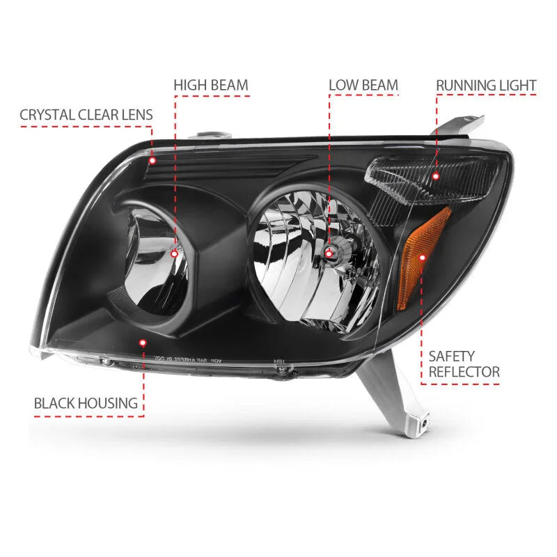 ANZO 2003-2005 Toyota 4Runner Crystal Headlights Black - Installation View