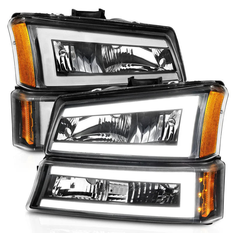 ANZO 2003-2006 Chevrolet Silverado 1500 Crystal Headlights w/ Light Bar Black Housing - Side View