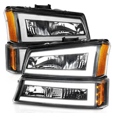 Load image into Gallery viewer, ANZO 2003-2006 Chevrolet Silverado 1500 Crystal Headlights w/ Light Bar Black Housing - Side View