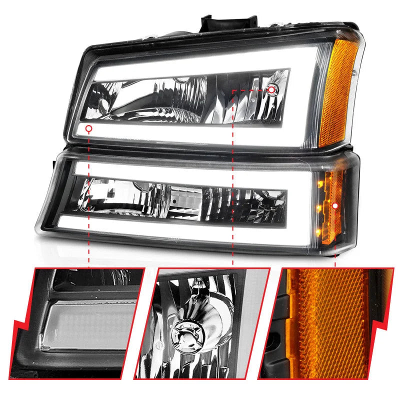 ANZO 2003-2006 Chevrolet Silverado 1500 Crystal Headlights w/ Light Bar Black Housing - Installation View