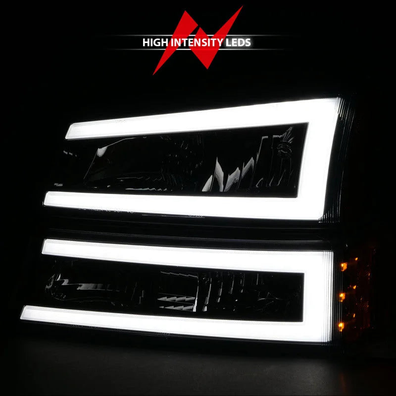 ANZO 2003-2006 Chevrolet Silverado 1500 Crystal Headlights w/ Light Bar Black Housing - Additional View 5