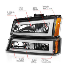 Load image into Gallery viewer, ANZO 2003-2006 Chevrolet Silverado 1500 Crystal Headlights w/ Light Bar Black Housing - Additional View 6