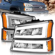 Load image into Gallery viewer, ANZO 2003-2006 Chevrolet Silverado 1500 Crystal Headlights w/ Light Bar Chrome Housing - Main Product View