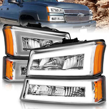 Load image into Gallery viewer, ANZO 2003-2006 Chevrolet Silverado 1500 Crystal Headlights w/ Light Bar Chrome Housing - Main Product View