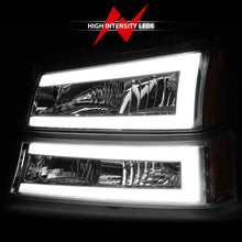Load image into Gallery viewer, ANZO 2003-2006 Chevrolet Silverado 1500 Crystal Headlights w/ Light Bar Chrome Housing - Side View