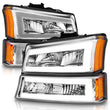 Load image into Gallery viewer, ANZO 2003-2006 Chevrolet Silverado 1500 Crystal Headlights w/ Light Bar Chrome Housing - Additional View 5