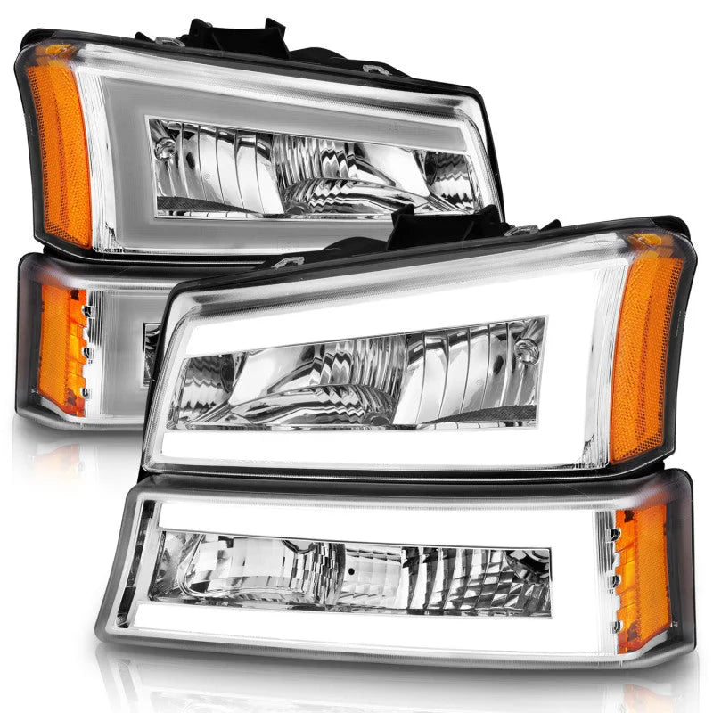 ANZO 2003-2006 Chevrolet Silverado 1500 Crystal Headlights w/ Light Bar Chrome Housing - Additional View 5