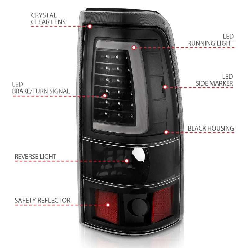 ANZO 2003-2006 Chevy Silverado 1500 LED Taillights Plank Style Black w/Clear Lens - Additional View 5