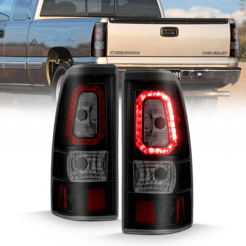 ANZO 2003-2006 Chevy Silverado 1500 LED Taillights Plank Style Black w/Smoke Lens - Main Product View