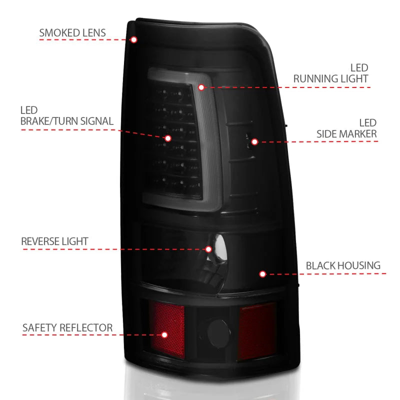 ANZO 2003-2006 Chevy Silverado 1500 LED Taillights Plank Style Black w/Smoke Lens - Additional View 7