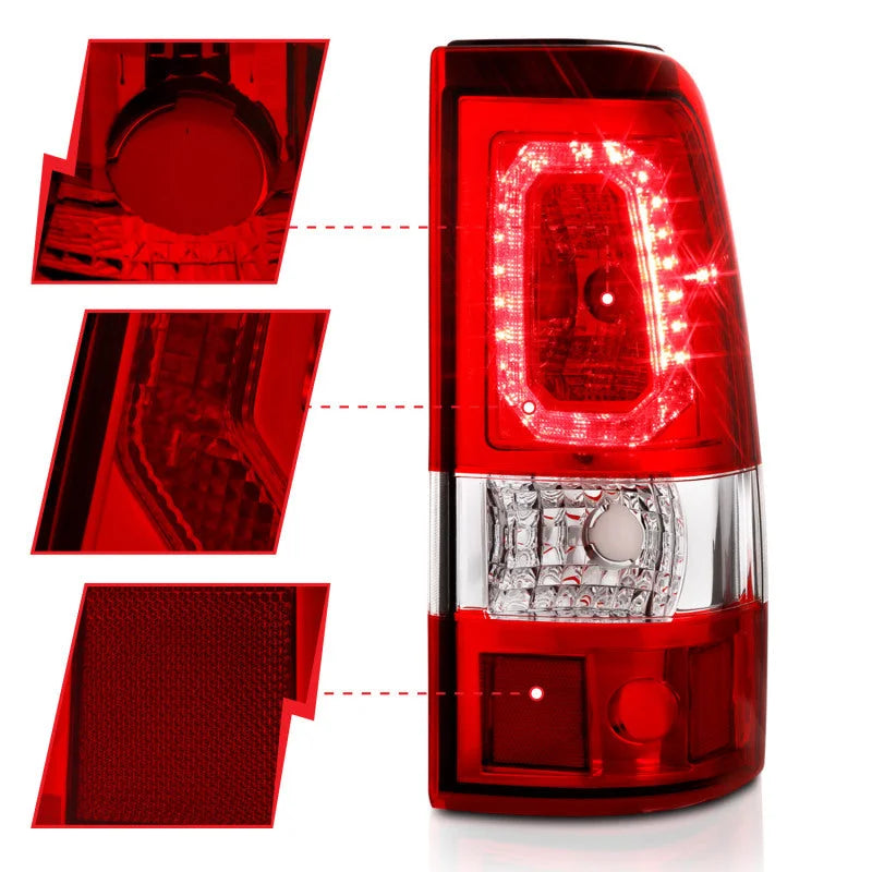 ANZO 2003-2006 Chevy Silverado 1500 LED Taillights Plank Style Chrome With Red/Clear Lens - Side View