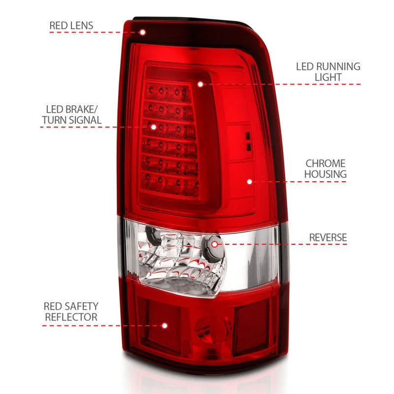 ANZO 2003-2006 Chevy Silverado 1500 LED Taillights Plank Style Chrome With Red/Clear Lens - Additional View 7