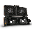 Load image into Gallery viewer, ANZO 2003-2006 Chevy Silverado Crystal Headlight w/ Signal Light Black Amber (4 pcs) - Main Product View