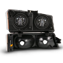 Load image into Gallery viewer, ANZO 2003-2006 Chevy Silverado Crystal Headlight w/ Signal Light Black Amber (4 pcs) - Main Product View