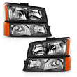 Load image into Gallery viewer, ANZO 2003-2006 Chevy Silverado Crystal Headlight w/ Signal Light Black Amber (4 pcs) - Side View