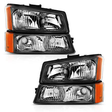Load image into Gallery viewer, ANZO 2003-2006 Chevy Silverado Crystal Headlight w/ Signal Light Black Amber (4 pcs) - Side View