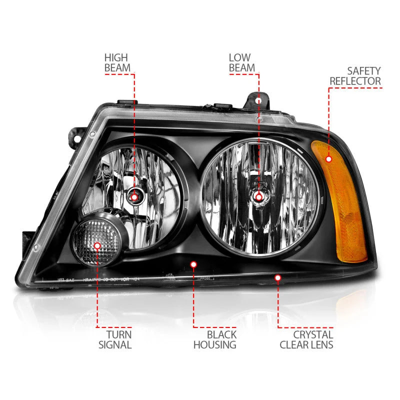 ANZO 2003-2006 Lincoln Navigator Crystal Headlights Black - Back View