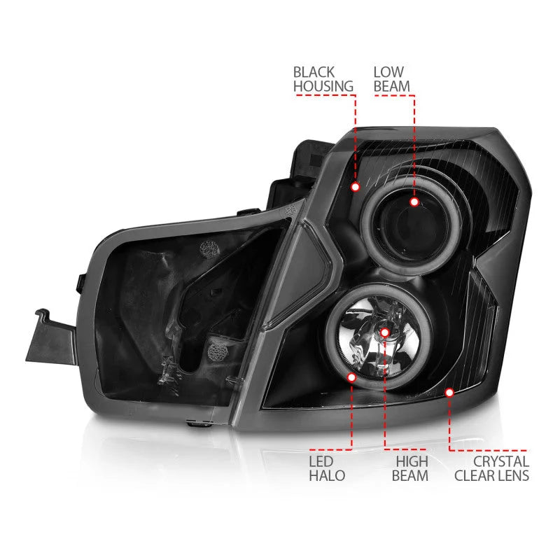 ANZO 2003-2007 Cadillac Cts Projector Headlights w/ Halo Black (CCFL) - Back View