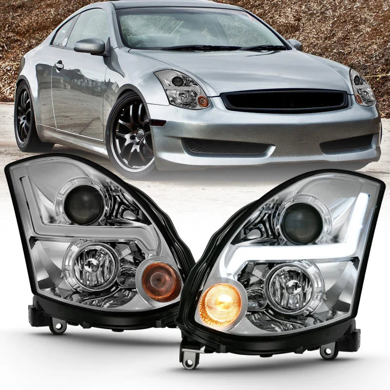 ANZO 2003-2007 Infiniti G35 Projector Headlight Plank Style Black (HID Compatible, No HID Kit ) - Main Product View