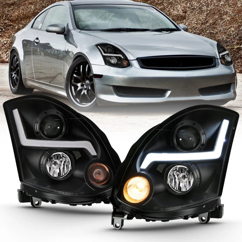 ANZO 2003-2007 Infiniti G35 Projector Headlight Plank Style Black (HID Compatible, No HID Kit ) - Side View
