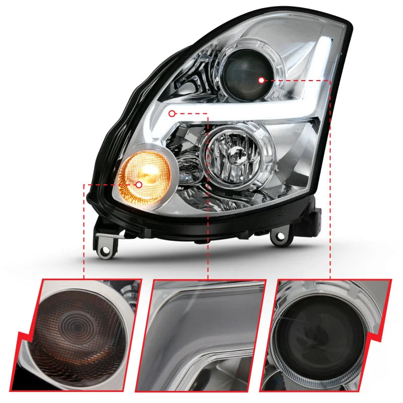 ANZO 2003-2007 Infiniti G35 Projector Headlight Plank Style Black (HID Compatible, No HID Kit ) - Back View