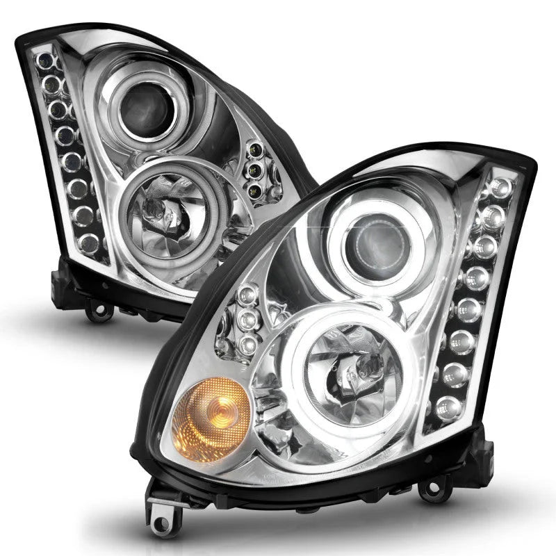ANZO 2003-2007 Infiniti G35 Projector Headlights w/ Halo Chrome (CCFL) (HID Compatible) - Back View