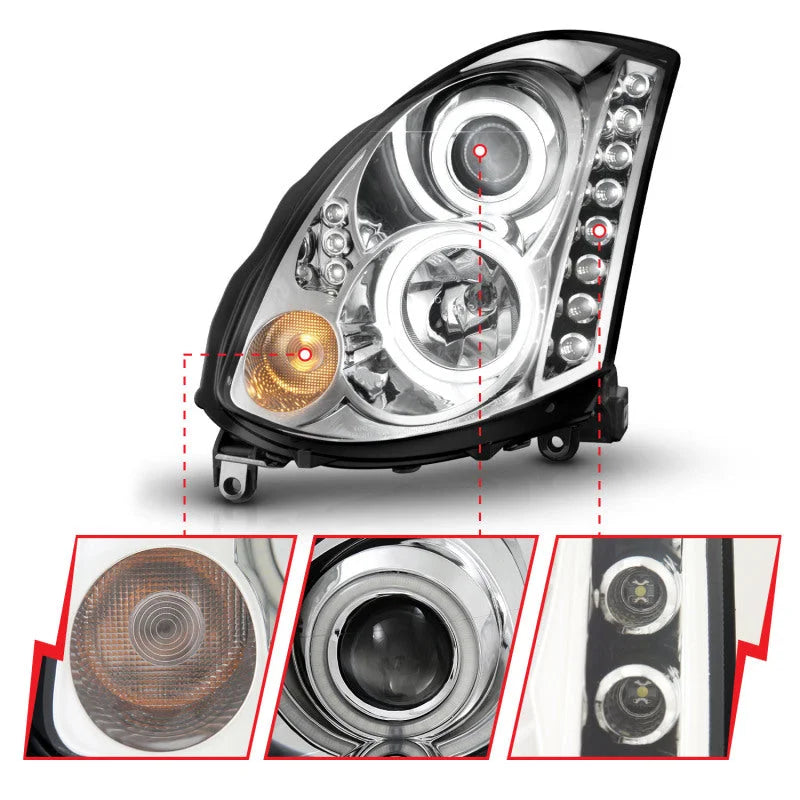 ANZO 2003-2007 Infiniti G35 Projector Headlights w/ Halo Chrome (CCFL) (HID Compatible) - Additional View 8