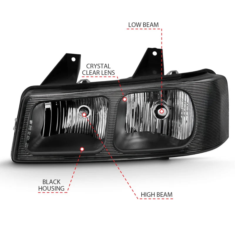 ANZO 2003-2017 Chevy Express Crystal Headlight Black - Back View
