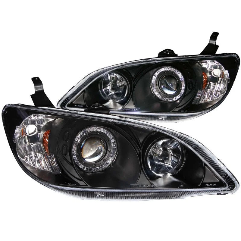 ANZO 2004-2005 Honda Civic Projector Headlights w/ Halo Black - Main Product View
