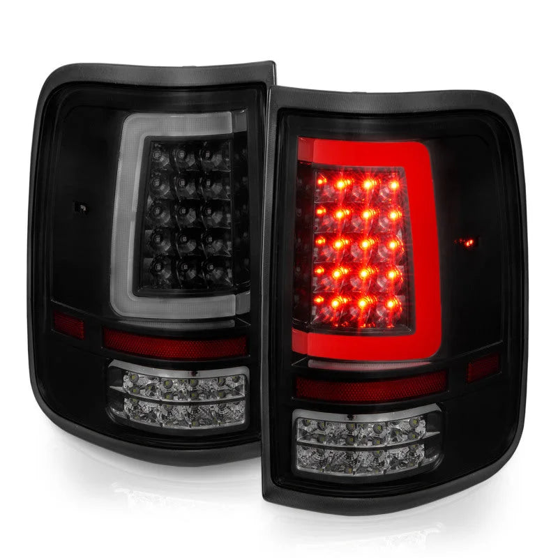 ANZO 2004-2006 Ford F-150 LED Tail Lights w/ Light Bar Black Housing Smoke Lens - Installation View