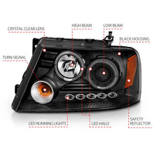 Load image into Gallery viewer, ANZO 2004-2008 Ford F-150 Projector Headlights w/ Halo and LED Black G2 - Additional View 5