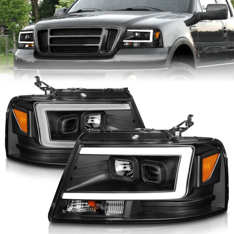 ANZO 2004-2008 Ford  F-150 Projector Headlights w/ Light Bar Black Housing - Main Product View