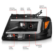 Load image into Gallery viewer, ANZO 2004-2008 Ford  F-150 Projector Headlights w/ Light Bar Black Housing - Installation View
