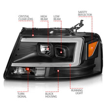 Load image into Gallery viewer, ANZO 2004-2008 Ford  F-150 Projector Headlights w/ Light Bar Black Housing - Installation View