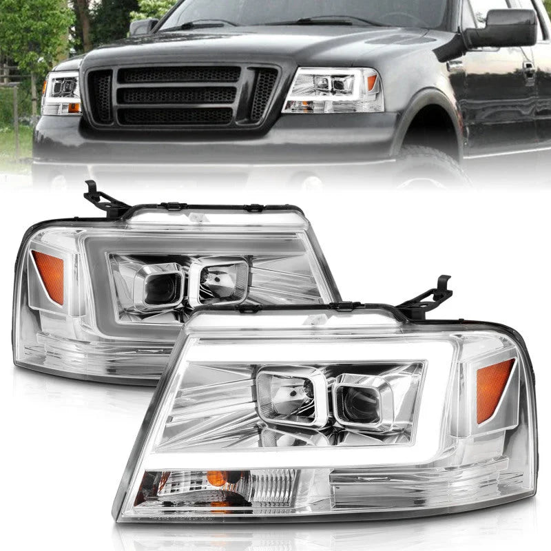 ANZO 2004-2008 Ford  F-150 Projector Headlights w/ Light Bar Chrome Housing - Main Product View