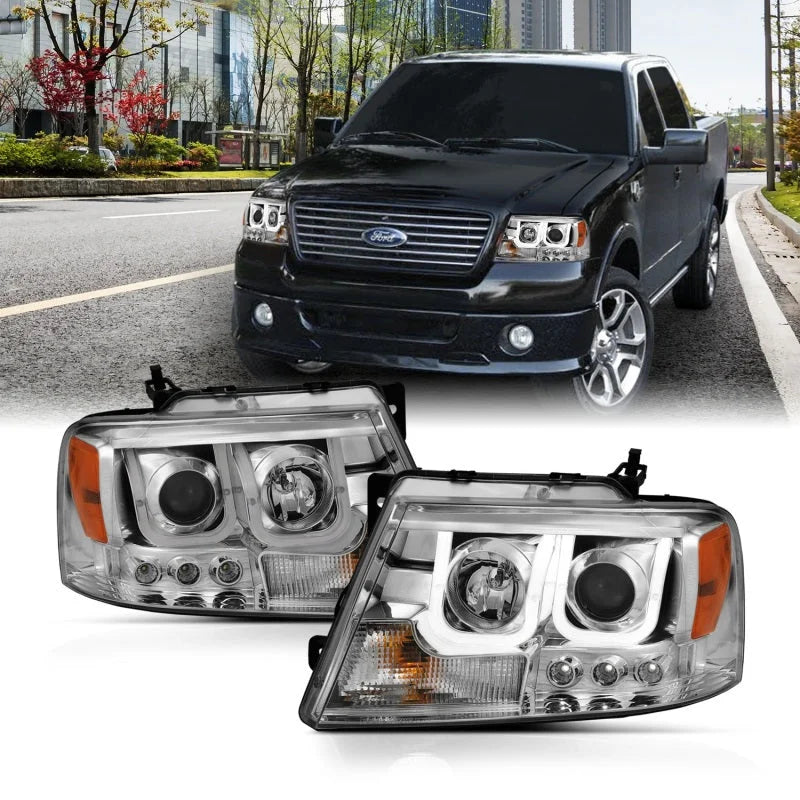 ANZO 2004-2008 Ford F-150 Projector Headlights w/ U-Bar Chrome - Main Product View