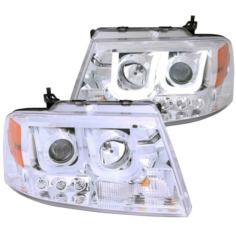 ANZO 2004-2008 Ford F-150 Projector Headlights w/ U-Bar Chrome - Side View
