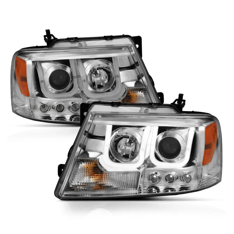 ANZO 2004-2008 Ford F-150 Projector Headlights w/ U-Bar Chrome - Installation View