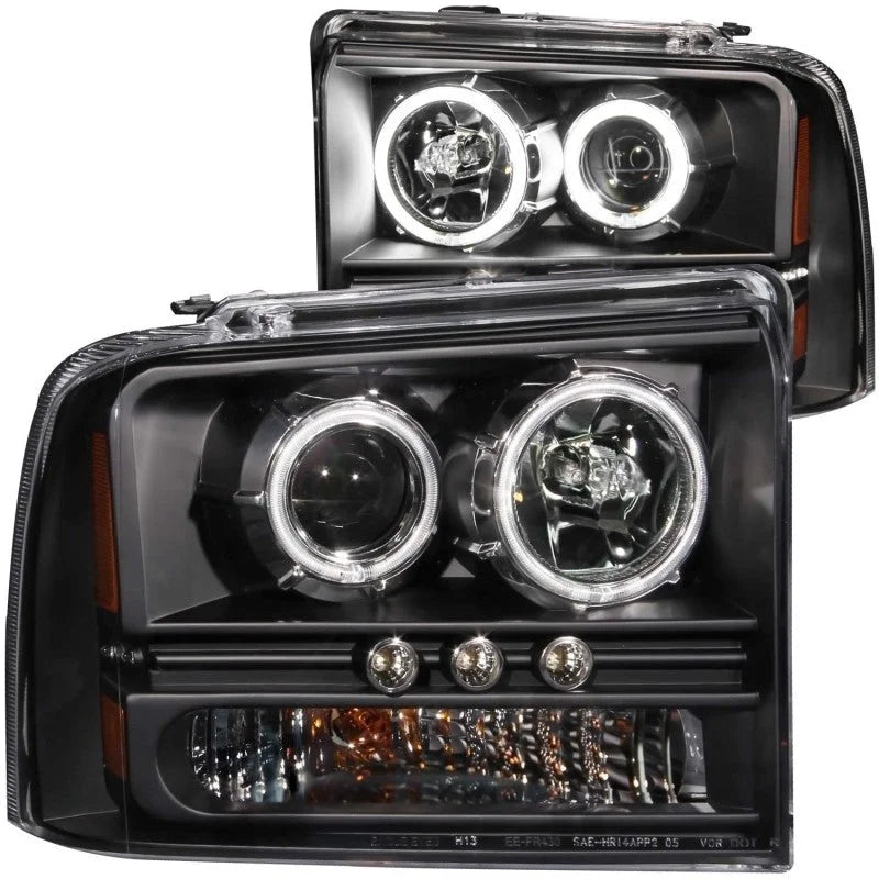 ANZO 2005-2007 Ford Excursion Projector Headlights w/ Halo Black w/ LED Strip (CCFL) 1pc - Main Product View