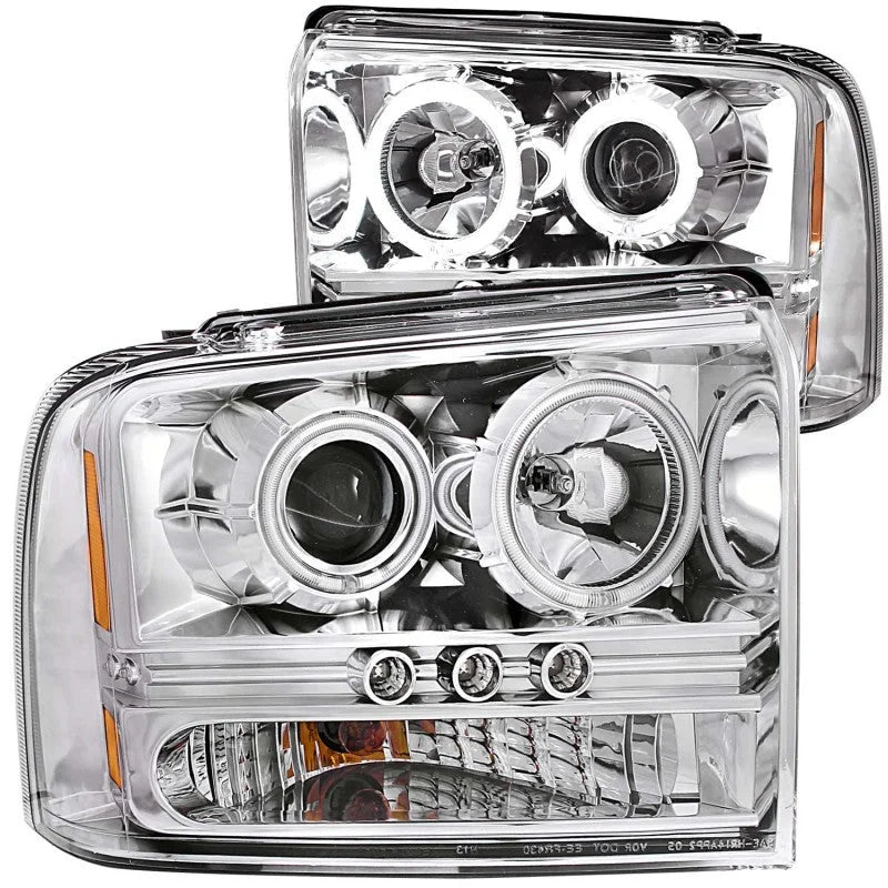 ANZO 2005-2007 Ford Excursion Projector Headlights w/ Halo Chrome w/ LED Strip (CCFL) 1pc - Main Product View