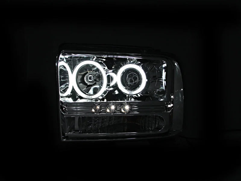 ANZO 2005-2007 Ford Excursion Projector Headlights w/ Halo Chrome w/ LED Strip (CCFL) 1pc - Side View