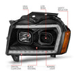 Load image into Gallery viewer, ANZO 2005-2007 Jeep Grand Cherokee Projector Headlights w/ Light Bar Switchback Black Housing - Side View