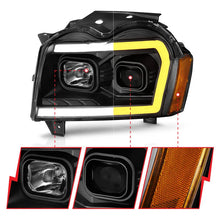 Load image into Gallery viewer, ANZO 2005-2007 Jeep Grand Cherokee Projector Headlights w/ Light Bar Switchback Black Housing - Back View