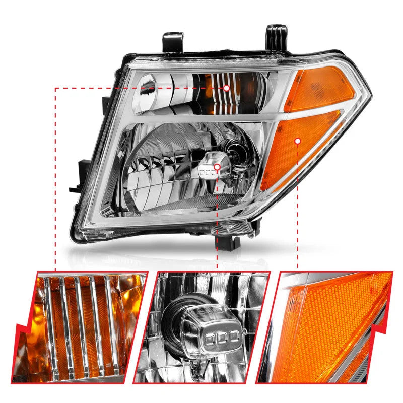 ANZO 2005-2008 Nissan Pathfinder Crystal Headlight Chrome Amber (OE Replacement) - Back View