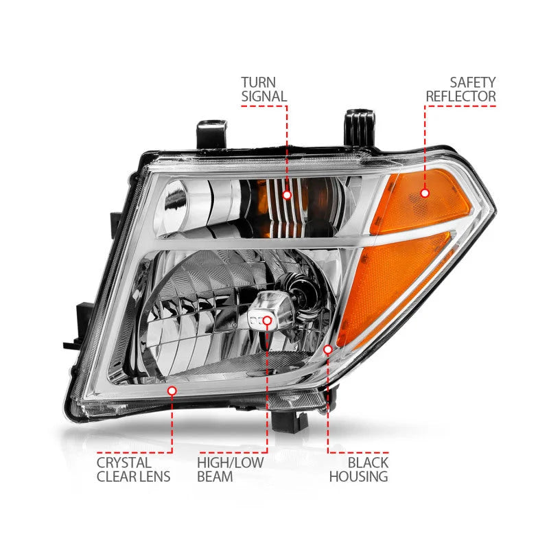 ANZO 2005-2008 Nissan Pathfinder Crystal Headlight Chrome Amber (OE Replacement) - Installation View