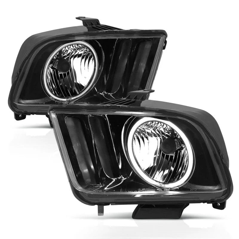 ANZO 2005-2009 Ford Mustang Crystal Headlights w/ Halo Black (CCFL) - Main Product View