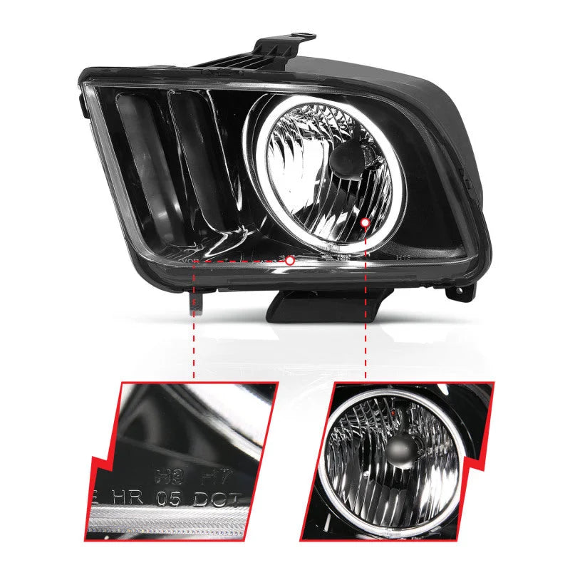 ANZO 2005-2009 Ford Mustang Crystal Headlights w/ Halo Black (CCFL) - Installation View