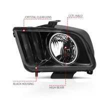 Load image into Gallery viewer, ANZO 2005-2009 Ford Mustang Crystal Headlights w/ Halo Black (CCFL) - Additional View 7